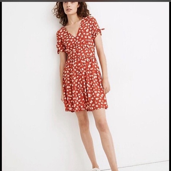 Madewell Dresses & Skirts - Madewell Womens Red Boho Floral Babydoll Dress Plus Size 22 Tie Sleeve Prairie